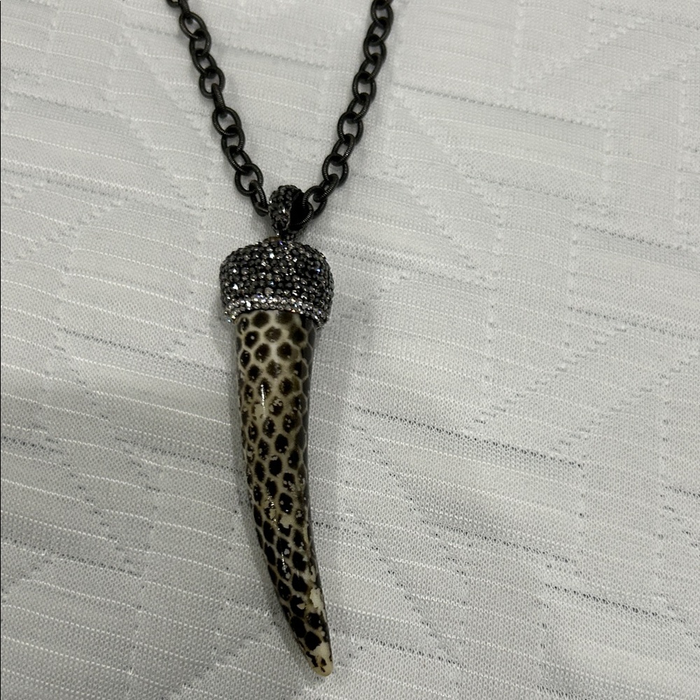 Black and Silver Horn Pendant Necklace on chain